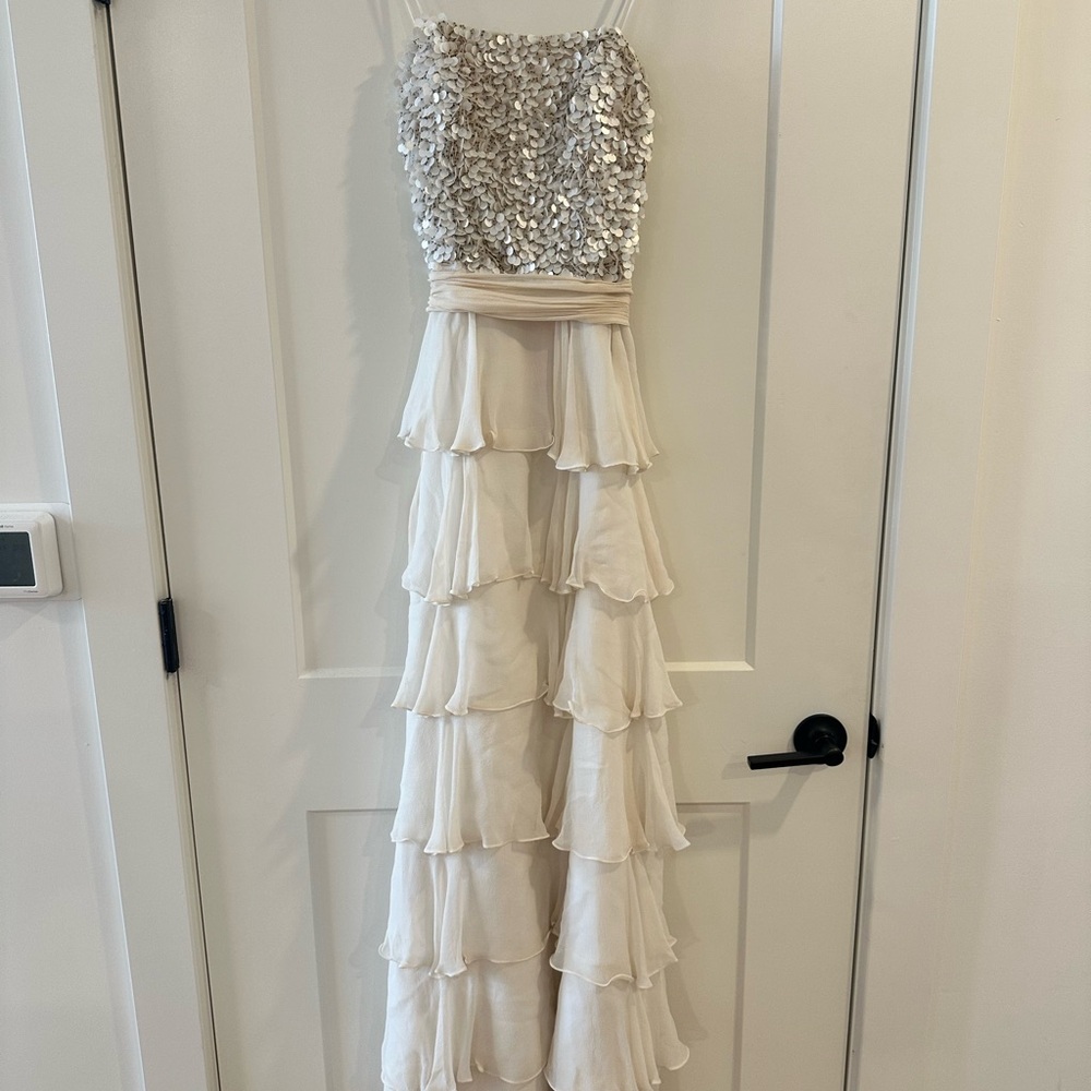 Vintage Scala 100% Silk Ivory Beaded Tiered Formal Gown - Picture 3 of 6